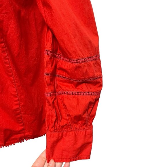 J. Crew Embroidered Crochet Ruffle Romantic High Neck Blouse Top Red size Small - Picture 4 of 12